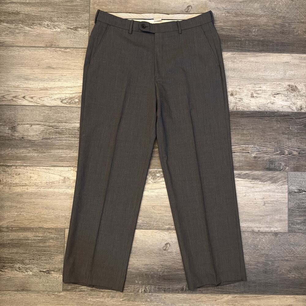Ballin Comfort "Eze" Super 120's Wool Solid Gray Flat Front Trousers Size: 34x30